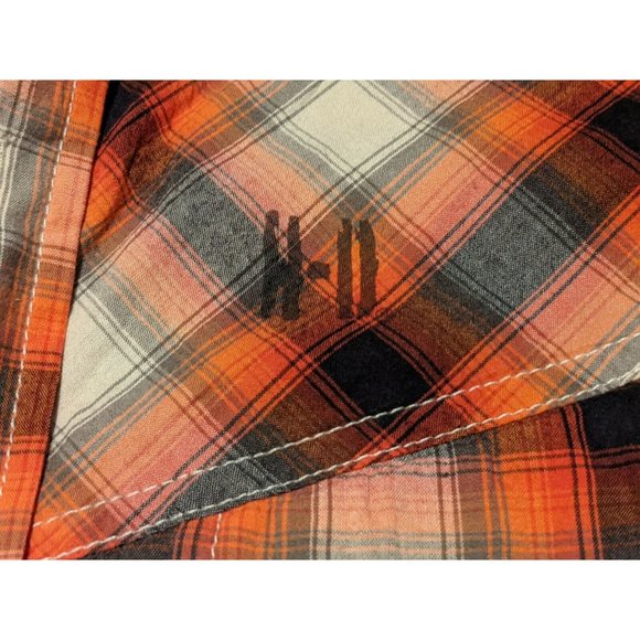 HARLEY-DAVIDSON MEN'S WASHED ORANGE PLAID SHIRT SHORT SLEEVE - NWT - LARGE - Picture 4 of 10